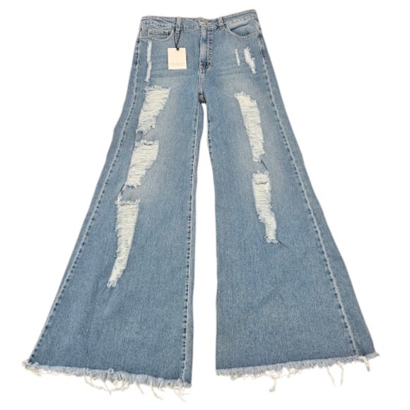 Litz by Uniq Distressed NWT Women Size 30 Wide Leg Retro Flared Festival Jeans - Picture 1 of 9